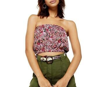 Topshop Strapless Tube Crop Top Floral Print 4 NWOT